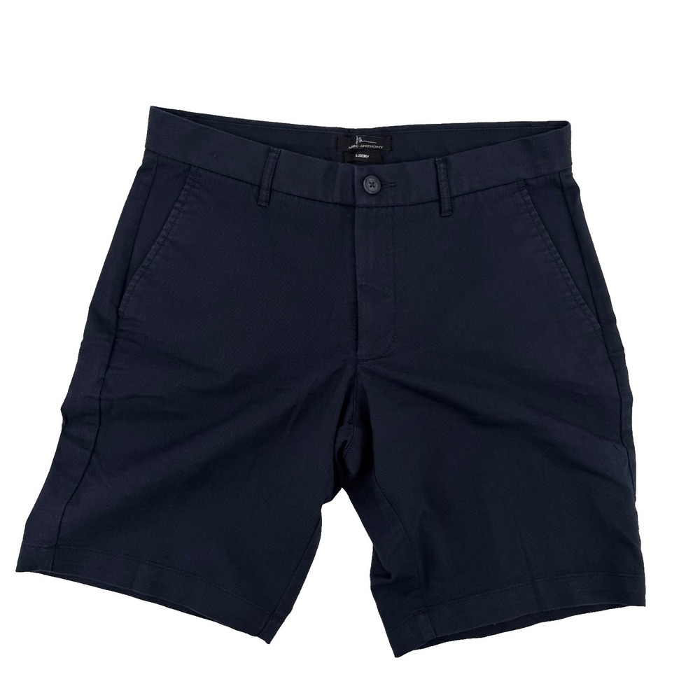 Marc Anthony Luxury Men's Navy Stretch Chino Shorts Size 32 Flat Front